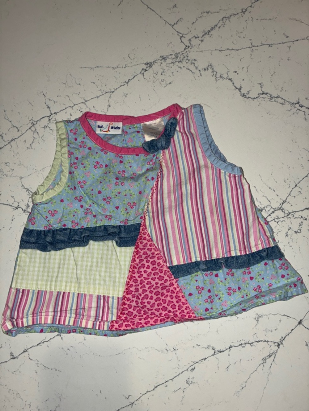 Vintage Colorful Patchwork Baby Girl Top - Floral & Stripes